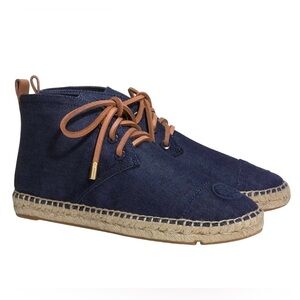 Tory Burch Navy Canvas Espadrille Lace Up Ankle Bootie Flats